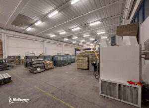 Generator_AirCalor_100_pellet_hot_air_heating_industrial_shed_installation_Venice_BluenergySRL